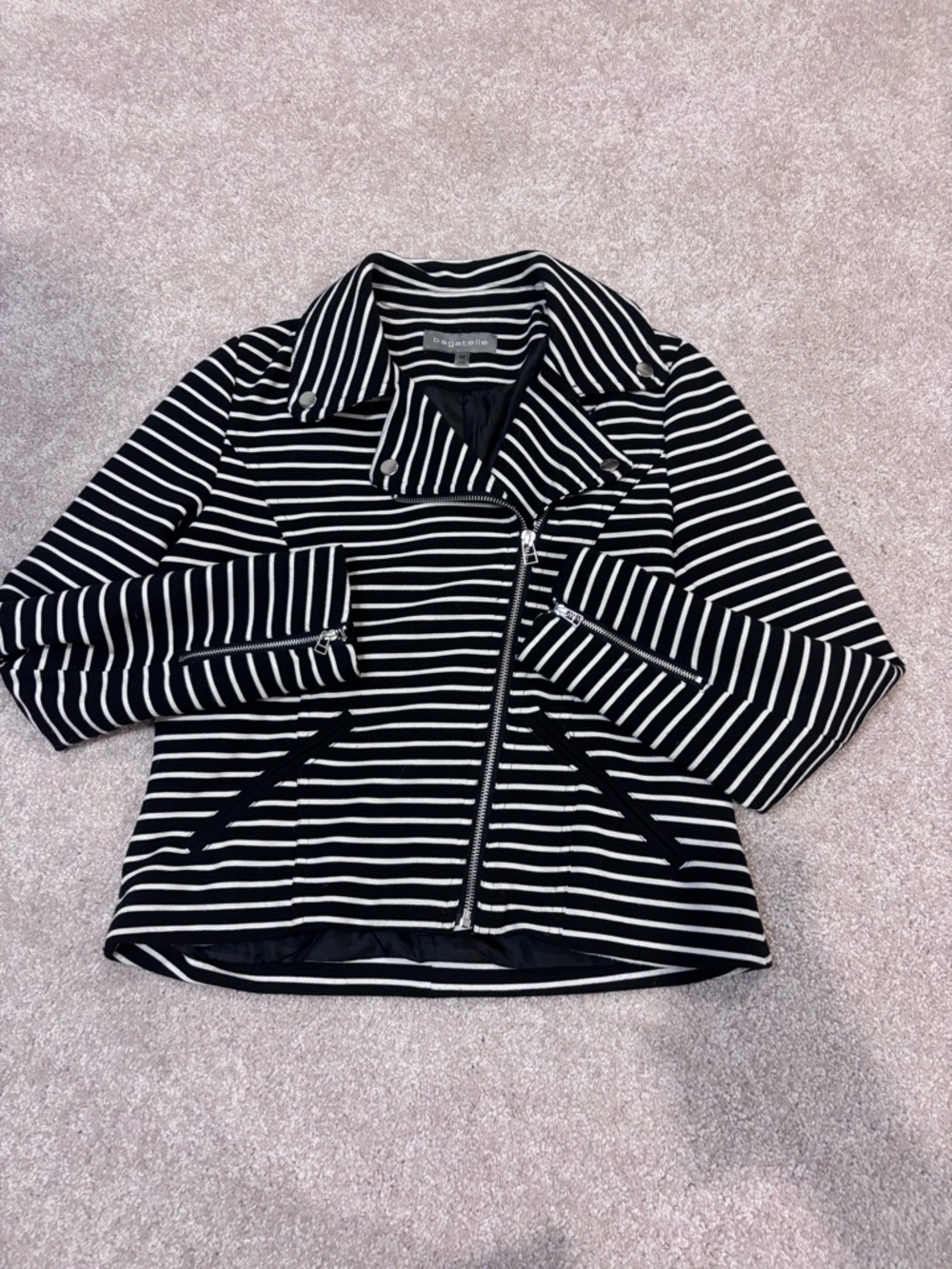 Bagatelle Black & White Striped Moto Jacket